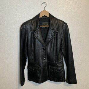 Vintage Express Black Leather Blazer Jacket Y2K Sz S‎ Gothcore Fetish Streetwear